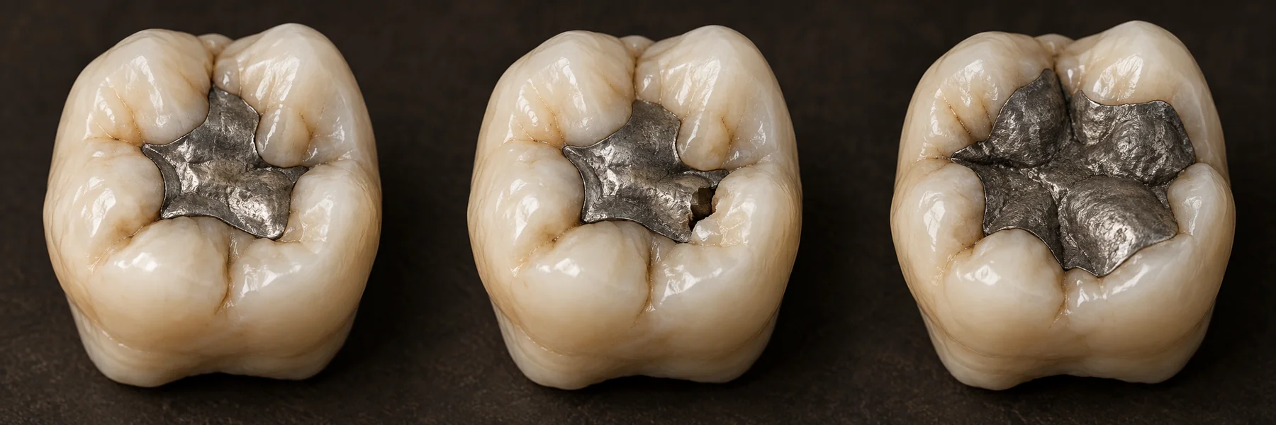 AI teaching model of a molar with an amalgam filling and continuous visible margins