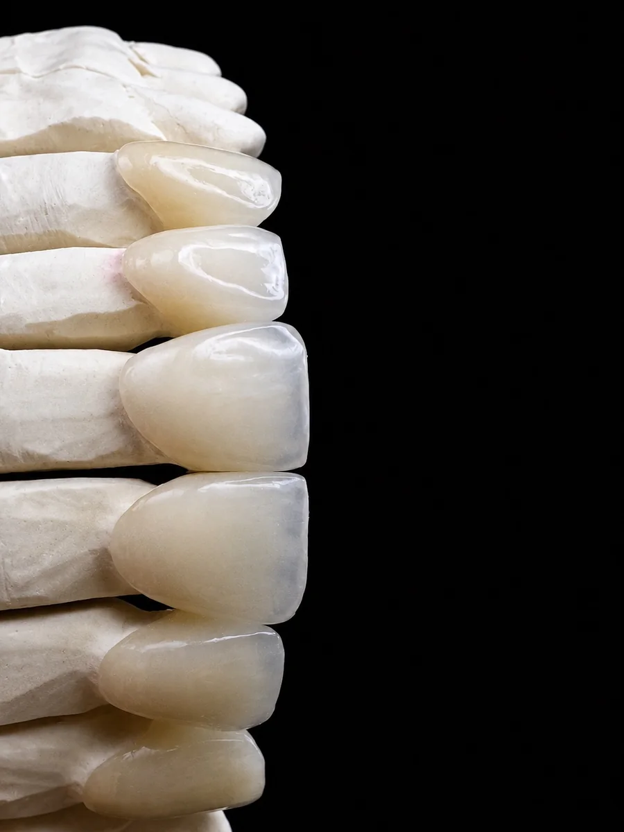 Ceramic veneers on a dental laboratory model