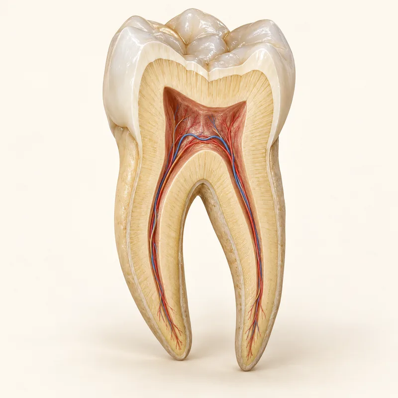 Medical teaching illustration: Dentine forms the bulk of the tooth