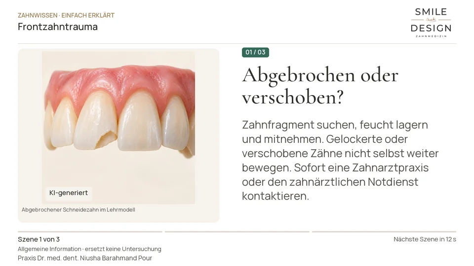 Kurzfilm: Was tun, wenn ein Frontzahn verletzt wurde?