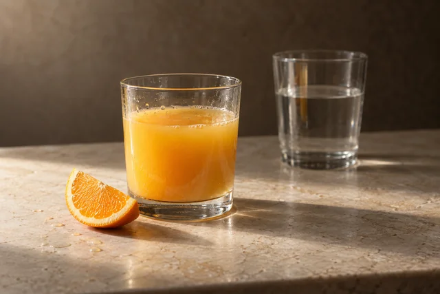 KI-Illustration von Fruchtsaft und Wasser